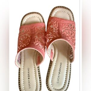 Lucky Brand Talvy Macrame Mule Heel. Orange/Coral. Size 8